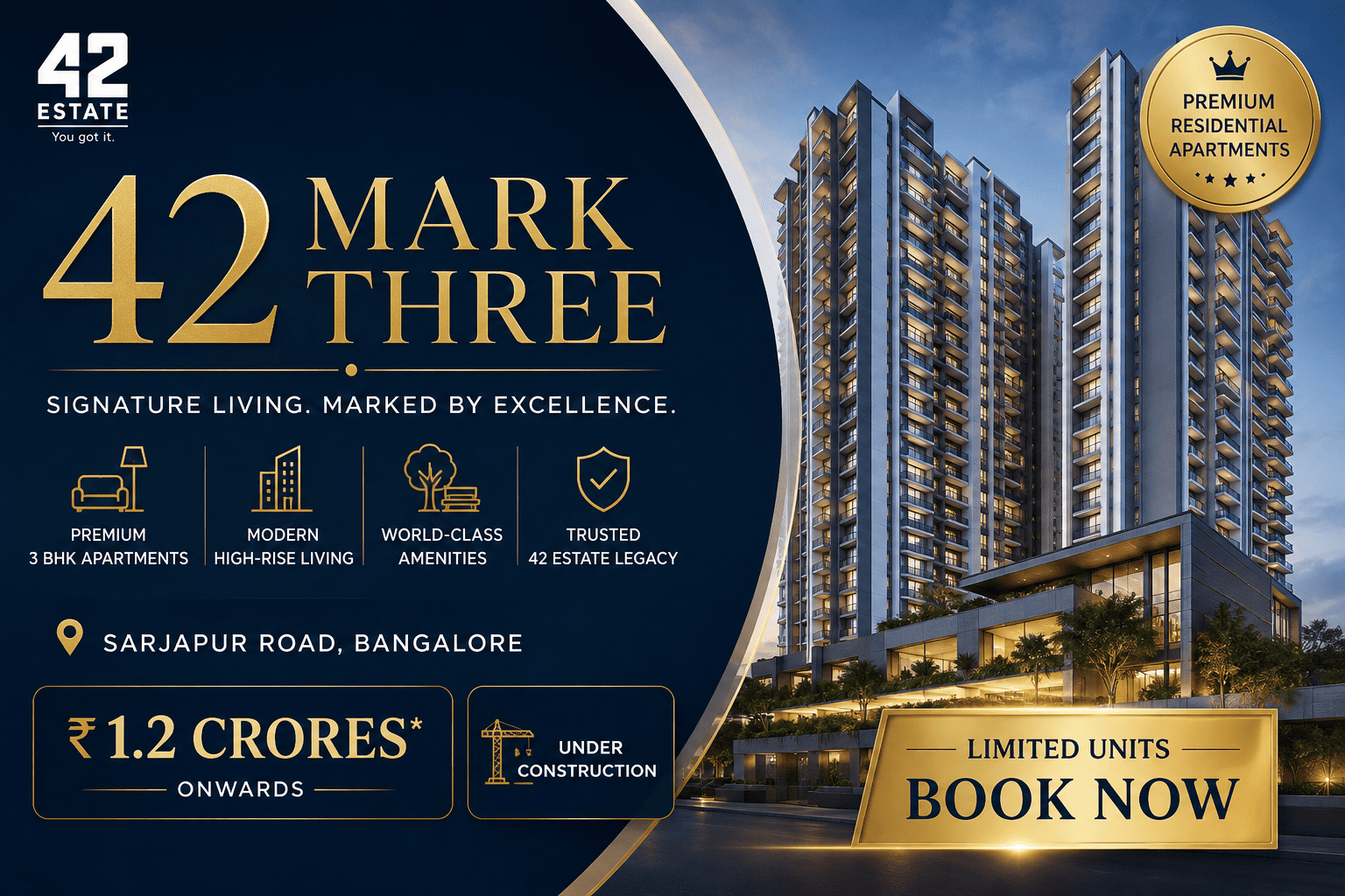 42 Mark Three Bangalore - Premium 3 BHK Apartments Off Sarjapur Road