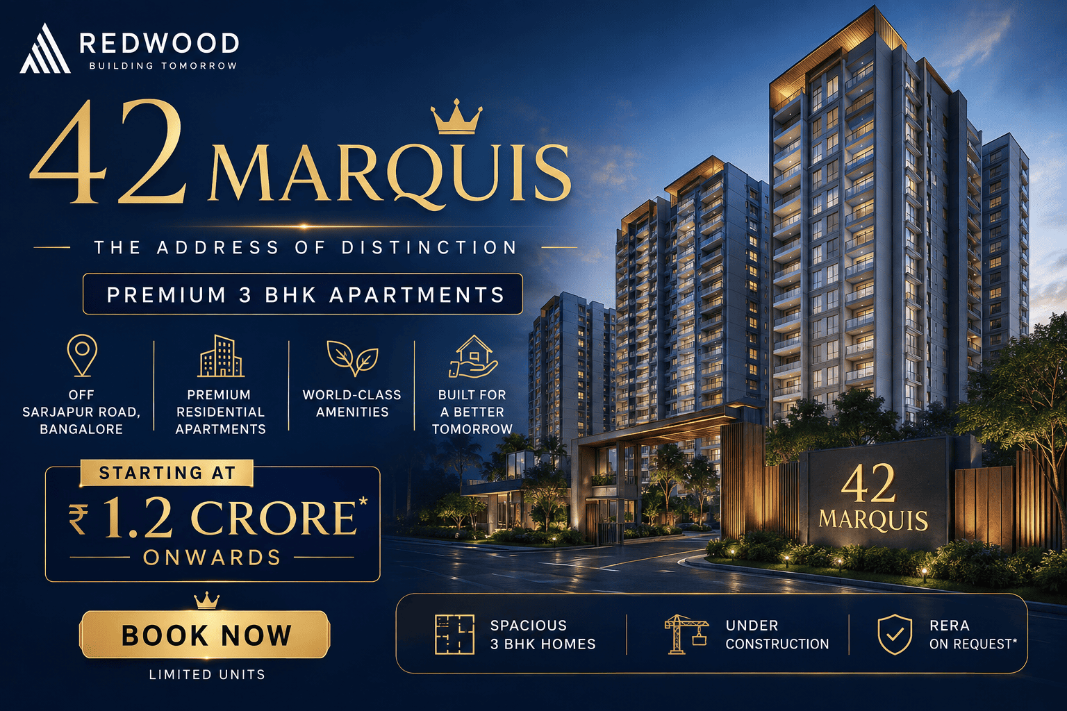 42 Marquis Bangalore - Premium 3 BHK Apartments Off Sarjapur Road